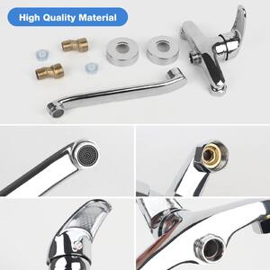 Rubinetto da cucina, montaggio a parete, rotazione a 360°, sporgenza di 250 mm, acciaio inossidabile, miscelatore monocomando per cucina