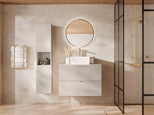 Mobile bagno sospeso a listelli con lavabo da appoggio quadrato e colonna Beige 80 cm - DORIONI