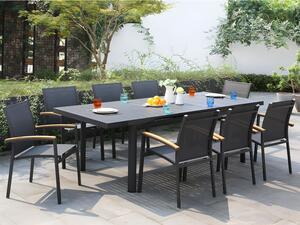 Sala da pranzo da giardino NAURU in alluminio: un tavolo allungabile L.180/240 cm e 8 poltrone impilabili - Antracite