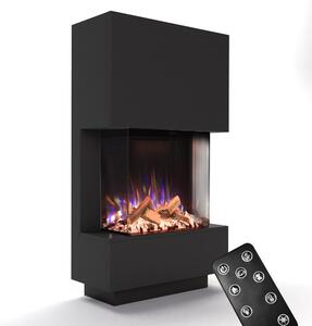 Stufa elettrica da pavimento - 1500 W - 85x150x35 cm - Materiali: vetro, legno, metallo - Colore: nero
