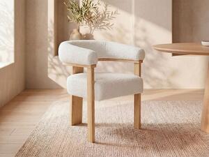 Sedia con braccioli in Tessuto bouclette e Legno di hevea Bianco e Naturale - LIVELIA di Pascal MORABITO