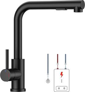 Miscelatore da cucina a bassa pressione, girevole a 360°, a forma di L, con doccetta estraibile, 2 tipi di getto, colore nero opaco, per cucina