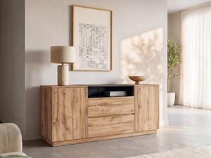Credenza con 2 ante, 2 cassetti e 1 nicchia Naturale e Nero - CEMILINA