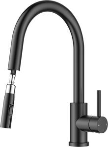 Miscelatore da cucina estraibile, 40,4 cm, finitura nera opaca, acciaio inossidabile 304, rotazione a 360 gradi, per cucina