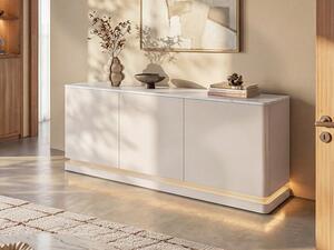 Credenza 3 ante con LED in MDF Beige ed effetto marmo Bianco - DEVIKA