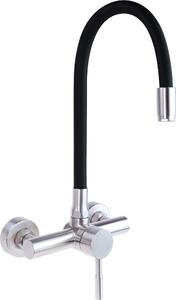 Miscelatore da cucina, montaggio a parete, erogatore flessibile, acciaio spazzolato, colore nero