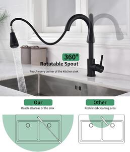 Miscelatore da cucina con doccetta estraibile, 2 modalità di spruzzo, beccuccio girevole a 360°, colore nero