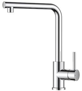 Miscelatore monocomando per cucina, con bocchetta alta, forma a "L", rotazione a 360°, in acciaio inossidabile con finitura cromata lucida, ideale per lavelli