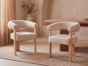 Sedia con braccioli in Velluto a coste e Legno di hevea naturale Beige - Lotto di 2 - LIVELIA di Pascal Morabito