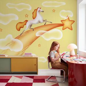 Carta da parati Cavallo che corre su un oggetto giallo, Carta da parati per Bambini, Carta da parati popolare, t01051 - Tapeko.it