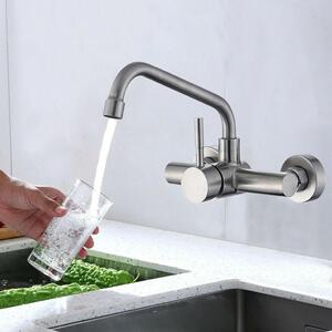 Miscelatore da cucina, montaggio a parete, acciaio inossidabile, rotazione a 360°, per acqua fredda e calda, ideale per la cucina, 15 cm
