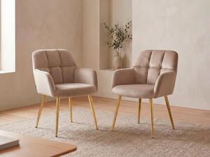 Sedia con braccioli Velluto e Metallo Dorato Beige - Lotto di 2 - PEGA