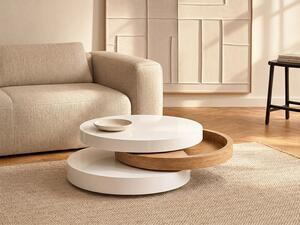 Tavolino girevole tondo in MDF Bianco e Rovere - JANITA