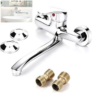 Miscelatore da cucina a parete, 24 cm, girevole a 360°, monocomando, montaggio a parete, colore argento