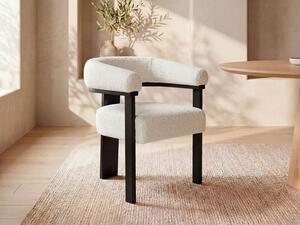 Sedia con braccioli in Tessuto bouclette e Legno di hevea Bianco e Nero - LIVELIA