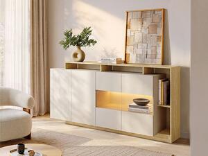 Credenza 4 ante e 4 nicchie con LED Beige e Naturale chiaro - IDESIA