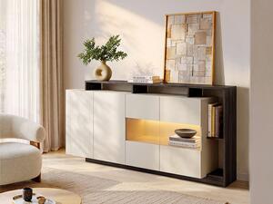 Credenza 4 ante e 4 nicchie con LEDs Beige e Naturale scuro - IDESIA