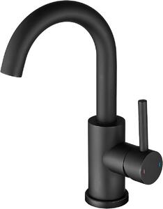 Rubinetto per lavabo, girevole a 360 gradi, miscelatore monocomando, acciaio inossidabile, colore nero, per uso interno