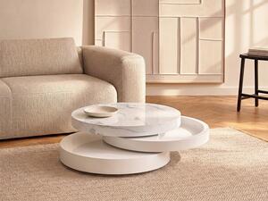 Tavolino girevole tondo con 1 nicchia in MDF Effetto marmo Bianco e Bianco laccato - JANITA