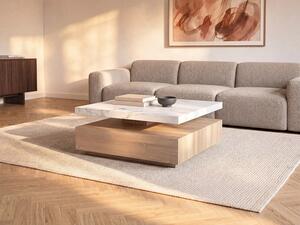 Tavolino girevole con 1 cassetto in MDF Effetto marmo Bianco e Naturale - KYRIA