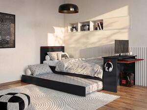 Letto a scomparsa gamer 90 x 200 cm e 90 x 190 cm - con scrivania - LED - Antracite e Rosso - VOUANI