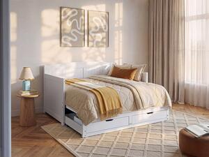 Letto divano a scomparsa 90x190 o 180x190cm Con rete a doghe a pettine e cassetti Pino e MDF Bianco - DINIVA