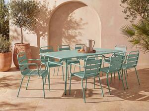 Sala da pranzo da giardino in metallo - un tavolo L.200 cm e 8 sedie impilabili - Verde acqua - MIRMANDE di MYLIA