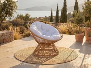 Poltrona lounge girevole in Resina intrecciata Naturale chiaro e cuscino bianco - SYNDRA di MYLIA