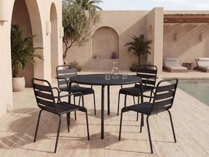 Sala da pranzo da giardino un tavolo D.110 cm e 4 poltrone impilabili in Metallo Nero - MIRMANDE di MYLIA