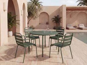Sala da pranzo da giardino in Metallo Kaki MIRMANDE: un tavolo D.110cm e 4 poltrone impilabili