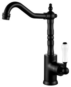 Rubinetto da bagno in stile retrò, nero opaco, altezza del beccuccio 280 mm, miscelatore monocomando per lavabo