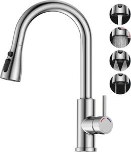 Miscelatore da cucina con doccetta estraibile, 4 getti, 187 mm, girevole a 360°, per lavello, finitura nickel