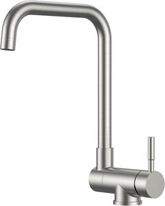 Miscelatore per lavello da cucina, orientabile a 360°, in acciaio inossidabile, pieghevole, a forma di "L", per acqua calda e fredda