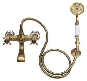 Vaschetta da bagno, miscelatore per doccia giallo, stile retrò, in ottone, da montare a parete, set per doccetta manuale