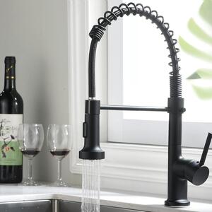 Miscelatore da cucina estraibile, girevole a 360°, monocomando, con funzione spray a due getti, colore nero