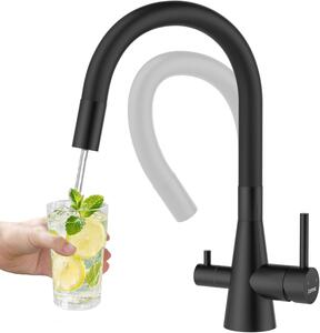 Miscelatore da cucina 3-in-1, nero, girevole a 360°, per acqua fredda, acqua calda e acqua osmotica