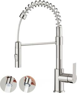 Miscelatore da cucina a 360°, con doccetta estraibile, 2 tipi di getto, design ad arco alto, acciaio inossidabile spazzolato, per cucina