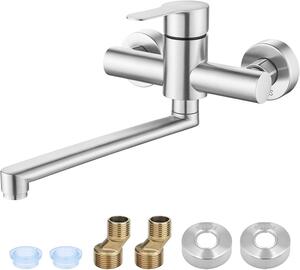 Miscelatore da cucina a parete, girevole a 360 gradi, in acciaio inossidabile, monocomando, con bocchetta da 225 mm, per cucina