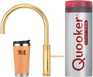 "QUOOKER FUSION Round VAQ PRO3 24 carat Gold Edition & 100°C tap (3FRGLD)" (a 2 colonne) miscelatore per lavello con acqua bollente a 100°C Inclusa tazza termica