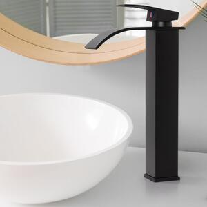 Rubinetto da bagno, miscelatore monocomando, altezza 300 mm, modello a cascata, colore nero, per lavabo
