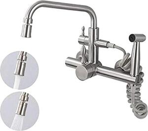 Miscelatore da cucina da montare a parete, girevole a 360°, con funzione spray, in acciaio inossidabile 304, dimensioni 135-170 mm, adatto per cucina e bagno