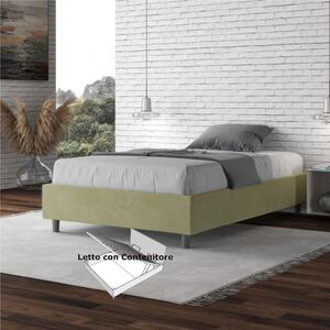 Letto Matrimoniale alla Francese AZELIA Con Contenitore, In Microfibra Dimensioni 140x200 cm giroletto imbottito in Microfibra colore Te Verde