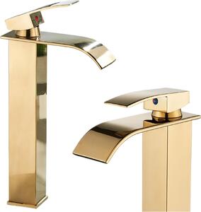 Rubinetto per lavabo, rubinetto da bagno a cascata, da appoggio, dorato, ad alta pressione, con regolazione della portata e della temperatura dell'acqua
