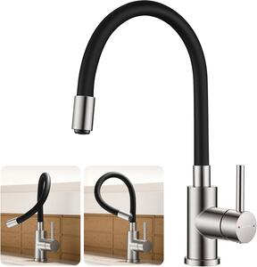Miscelatore da cucina, con soffione estraibile e flessibile, rotazione a 360°, in acciaio inossidabile, per lavelli