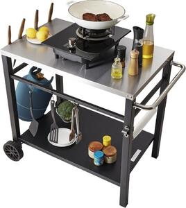 Carrello di servizio - Carrello da cucina 100x64x83,5 cm - Carrello barbecue da esterno con doppio ripiano - Tavolo barbecue mobile per la preparazione dei cibi - Piano multifunzionale in acciaio inox