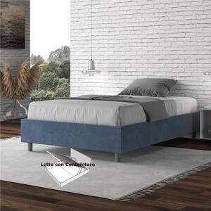Letto Matrimoniale alla Francese AZELIA Con Contenitore, In Microfibra Dimensioni 140x200 cm giroletto imbottito in Microfibra colore Blu