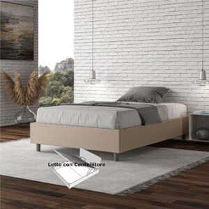 Letto Matrimoniale alla Francese AZELIA Con Contenitore, Similpelle Dimensioni 140x200 cm giroletto imbottito effetto trapuntato colore Tortora