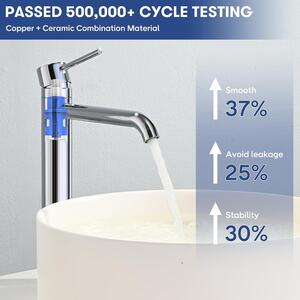 Miscelatore per lavabo, rotazione a 360°, per bagno, cromato, con valvola in Vetroceramica, dotato di aeratore removibile
