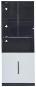 Vetrina Moderna Minimalista Con Luci LED E Ante In Vetro, 80x30x200 Cm – Bianca Con Finiture Nere, Armadio Espositore