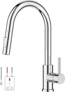 Miscelatore da cucina a bassa pressione, estraibile, con un'unica leva, per acqua calda e fredda, adatto per l'installazione sotto il piano di lavoro, finitura cromata